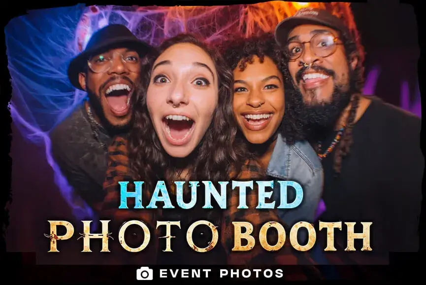 Friends screaming in haunted photo booth at Vancouver haunt