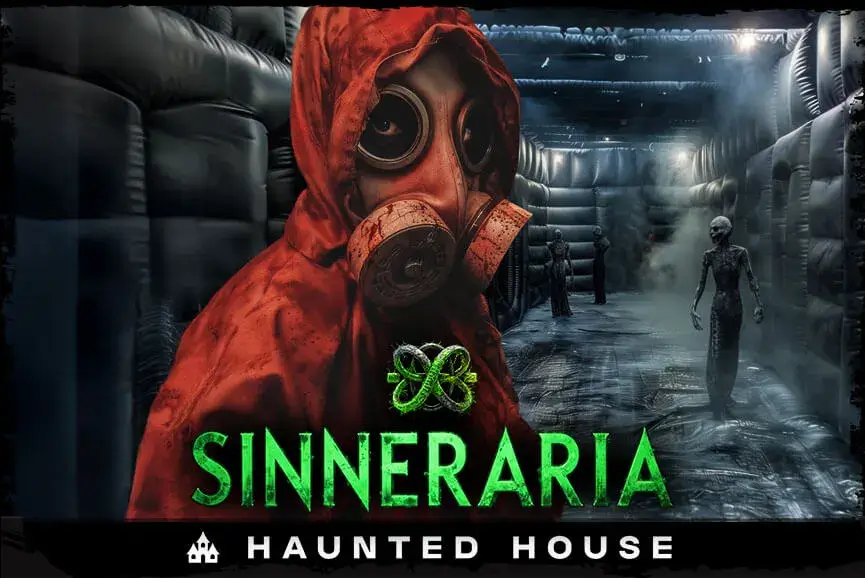 Blue-faced ghoul for “Sinneraria” haunted house maze